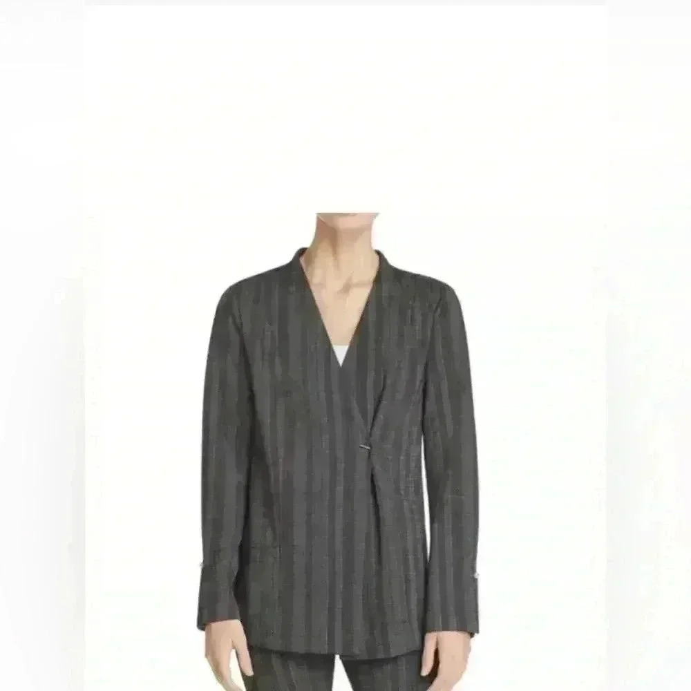 Lysse Herringbone Black & Gray Stripe Woman’s Blazer Jacket Size XS, Cuff Link.